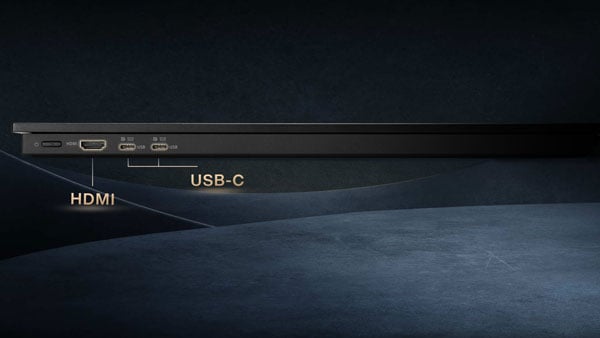 side view of the asus proart pa147cdv touch screen monitor showing the main ports