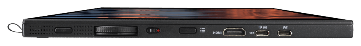 side view showing the connections on the PA169CDV, Asus ProArt 15.6 Multi-Touch 4K HDR Portable Monitor & Pen Display PA169CDV