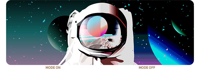 graphic illustration of astronaut in space showing sRGB mode comparison