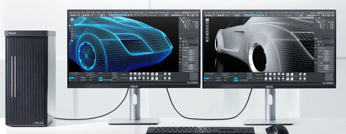two asus pro art monitors daisy chained together with a pc