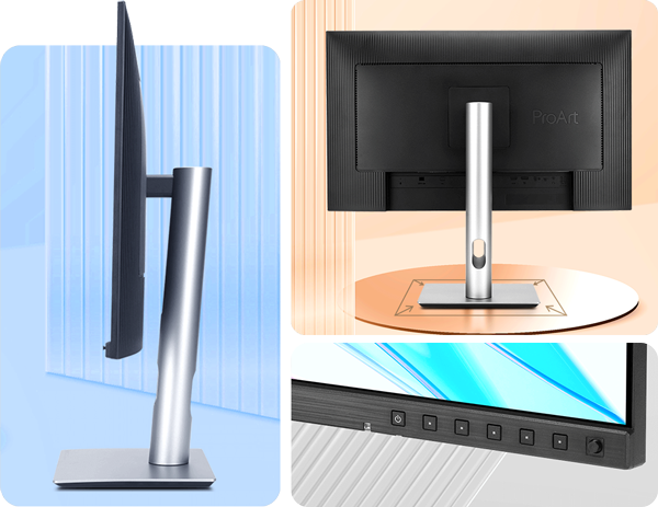 split image showing the key aspects to the design of the asus pro art monitor