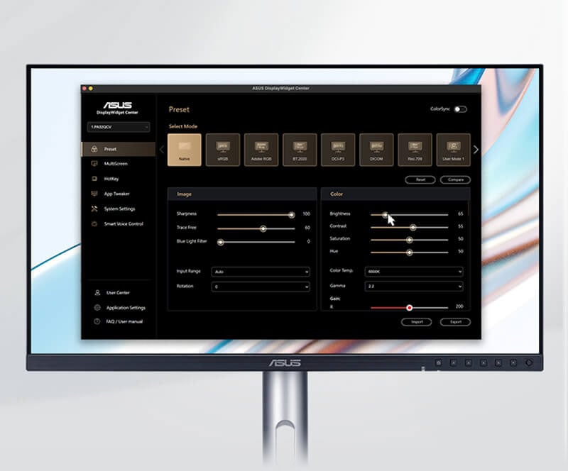 display settings on the asus pro art display