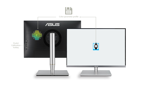 front and rear view of the asus proart pa24ac monitor colour profile interface