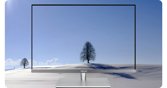 asus proart pa24ac monitor with an image of a tree on a hill matching the background