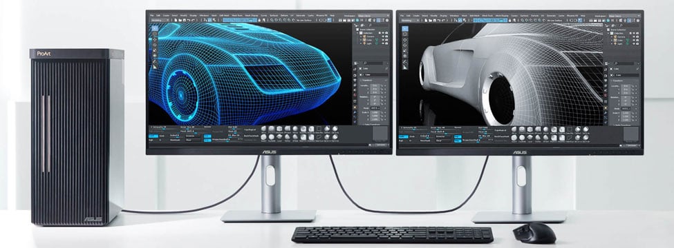 two asus proart monitors connected with usb c daisy chain