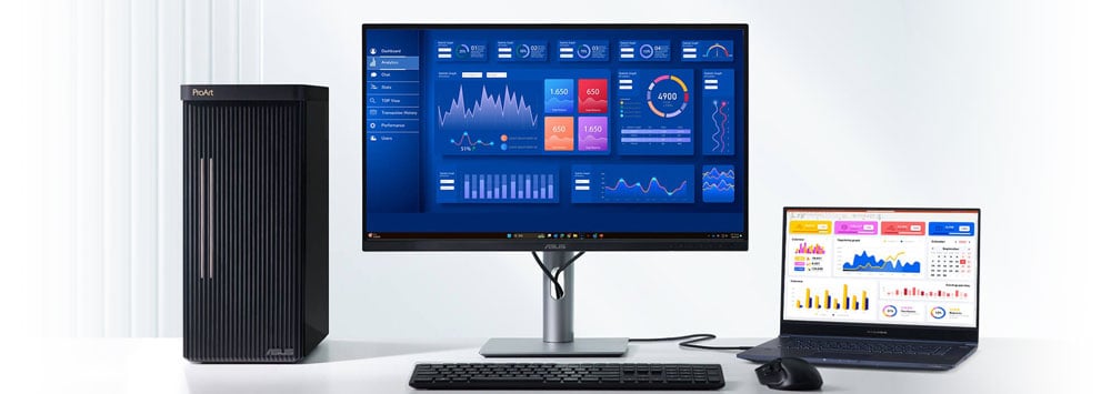 asus proart monitor conncted to a pc and laptop in the kvm switching setup