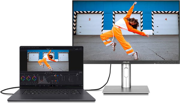 laptop connected to the asus proart monitor via usb-c