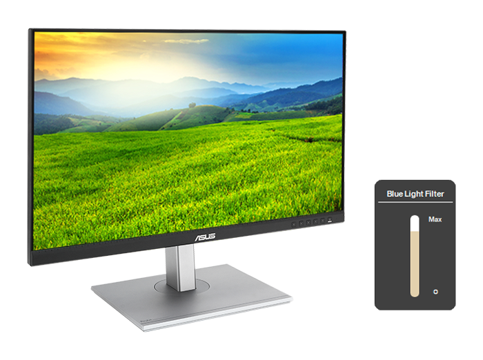blue light filter on the asus proart pa278cgv monitor with the interface at the side