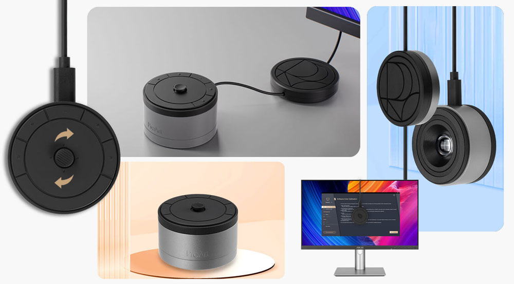ProArt CaliContrO from different angles and connected to a monitor