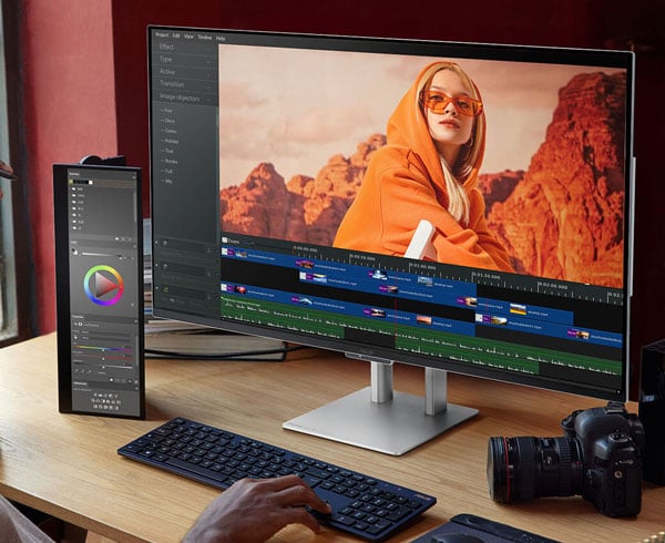 someone using the asus pro art display connected to a camera on a desk