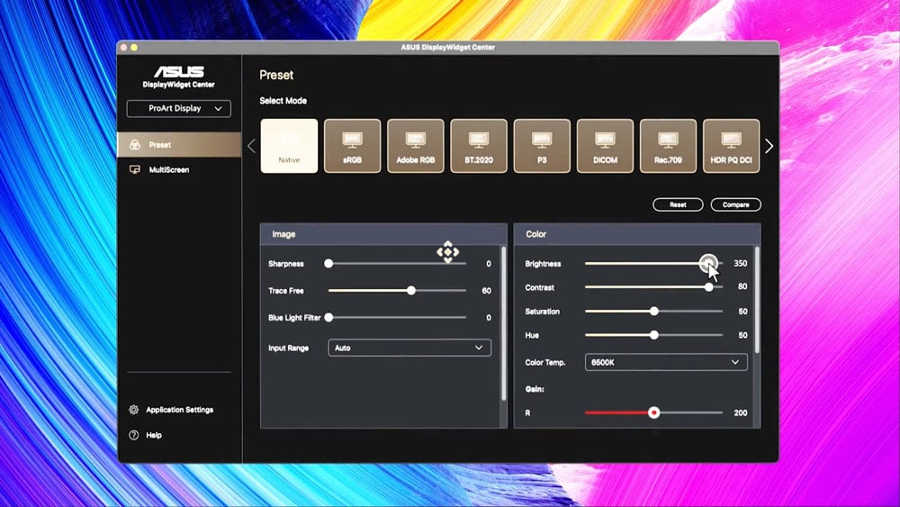asus pro art display monitor management settings