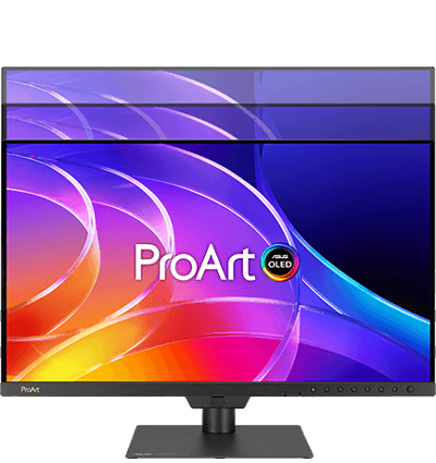 front view of the asus pro monitor showing how the height adjusts