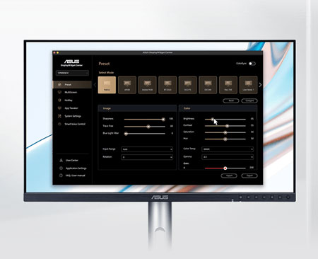 mac display adjustment interface on the asus pro art monitor