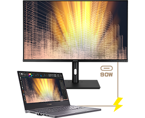 asus proart monitor pa328cgv connected to a laptop with usb c cable