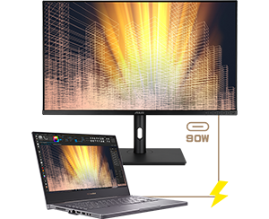 asus proart pa329cv connected to a laptop using usb c