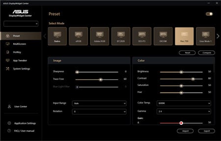 asus proart monitor app interface