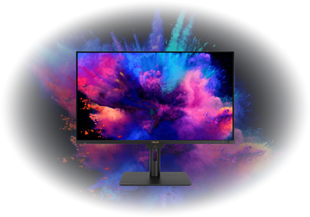 asus proart monitor with colours exploding from screen