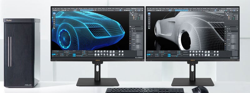 two asus proart monitors connected to a PC