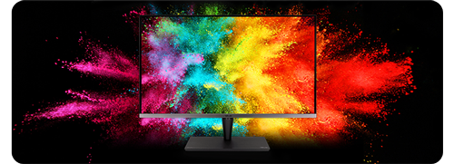 ASUS 32inch ProArt PA32UCG-K 4K HDR Monitor with colour pigment powder explosion background