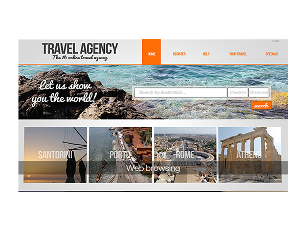 image of travel agency website with text web browsing