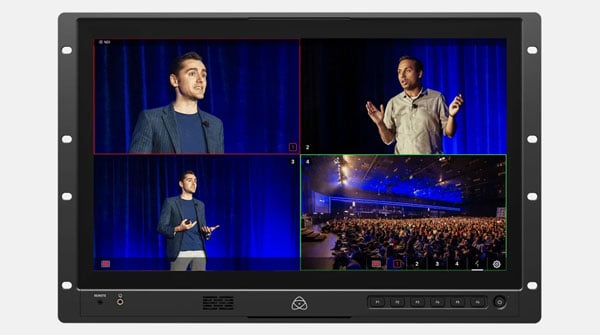 front view of the atomos monitor showing four camera feeds on the same screen