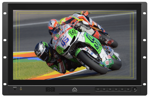 front view of the atomos monitor showing a motorbike race