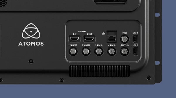 rear view of the atomos monitor showing the sdi ports
