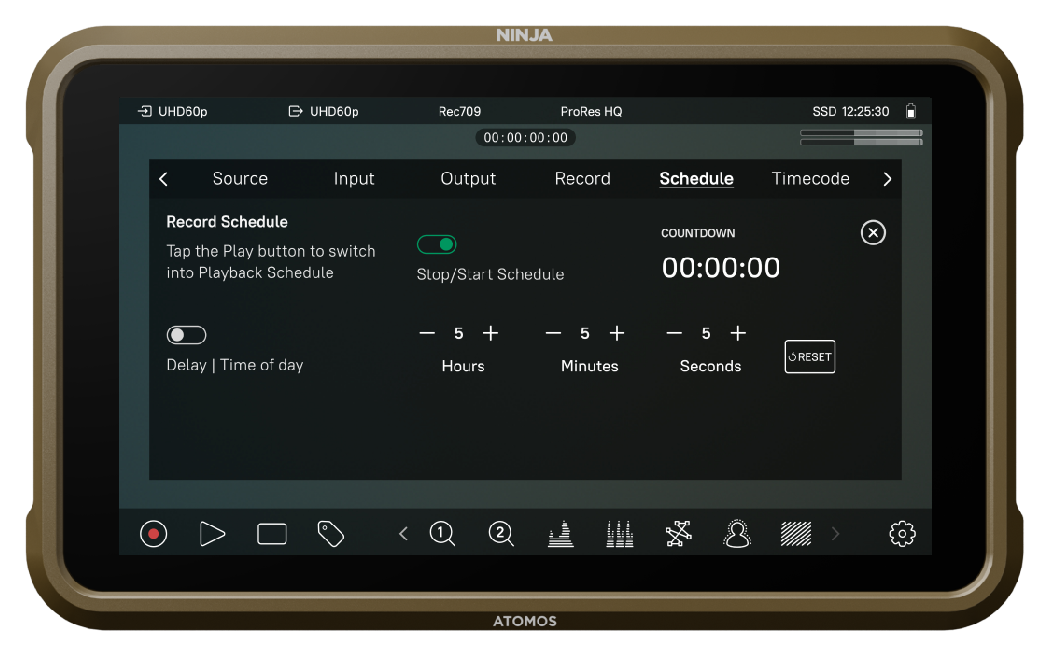 Atomos Ninja showing the RecordAssist interface, Atomos Ninja