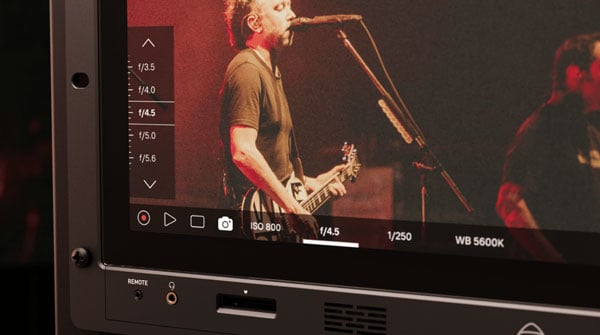 close up of the atomos shogun on screen camera controls during a concert
