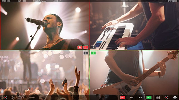 example display on the sumo pro-19 of a concert with 4 views for switching