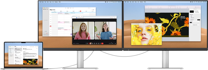 two benq monitors daisy chained together and connected to a macbook