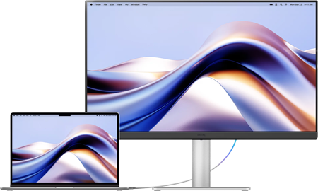 benw monitor connected to a macbook showing the same image on the display