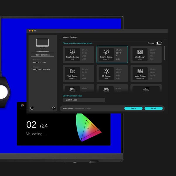 benq monitor being colour calibrated