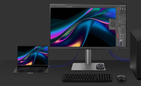 laptop and pc connected to the benq monitor