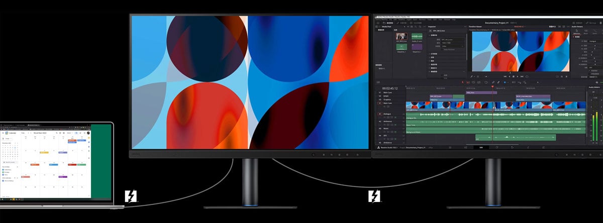 two benq monitors connected to a macbook via thunderbolt