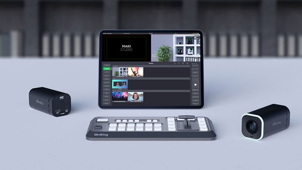 maki live cameras and maki live studio ona  grey desk