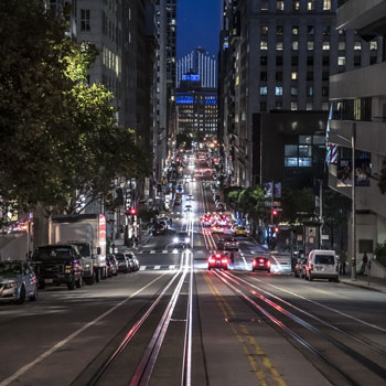 Night time photograph of busy street