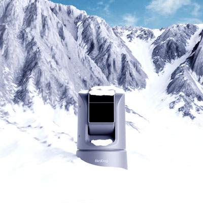 BirdDog O4 camera on snow covered mountain part burried in snow