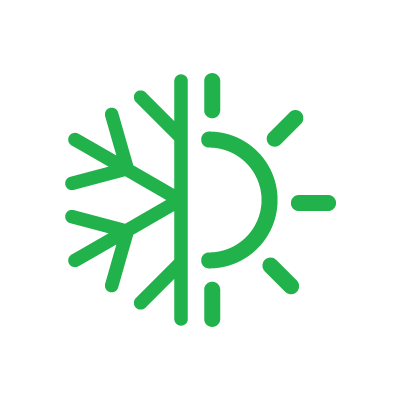 Green snowflake and sun light icon