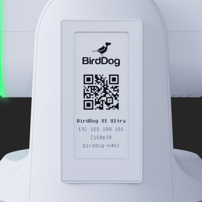 close up of the birddog ptz camera e-ink label