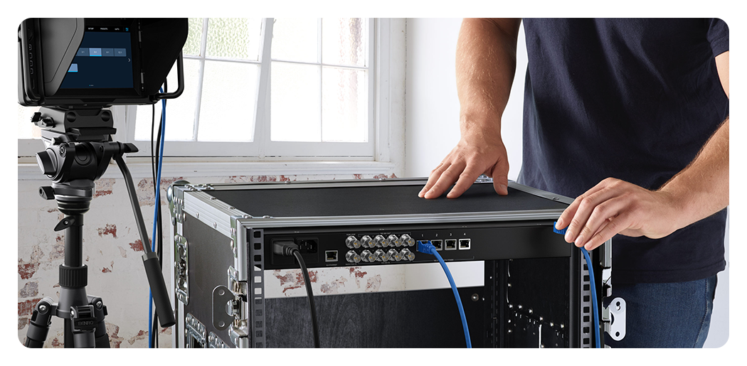 blackmagic ip converter in use on set