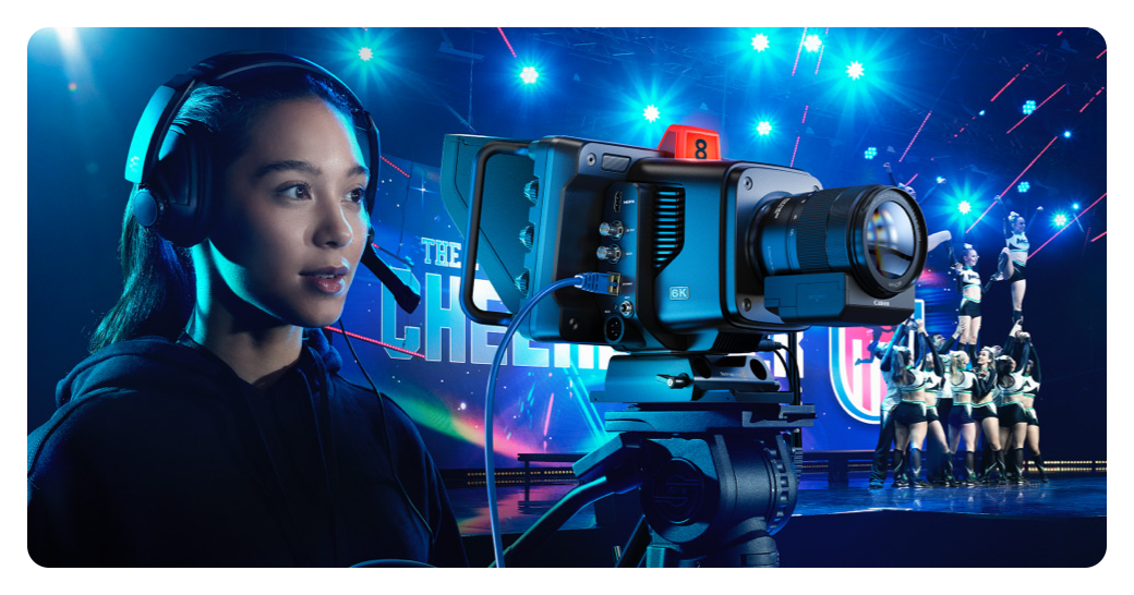 someone filming a tv show using a blackmagic camera