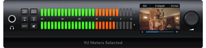 Animated gif of blackmagic audio monitor 12G G3 live audio meters