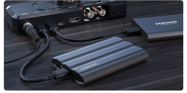 Samsung SSDs connected to Blackmagic Camera ProDock
