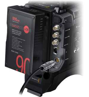 Bebob b-mount battery attached to URSA Cine 12K Camera