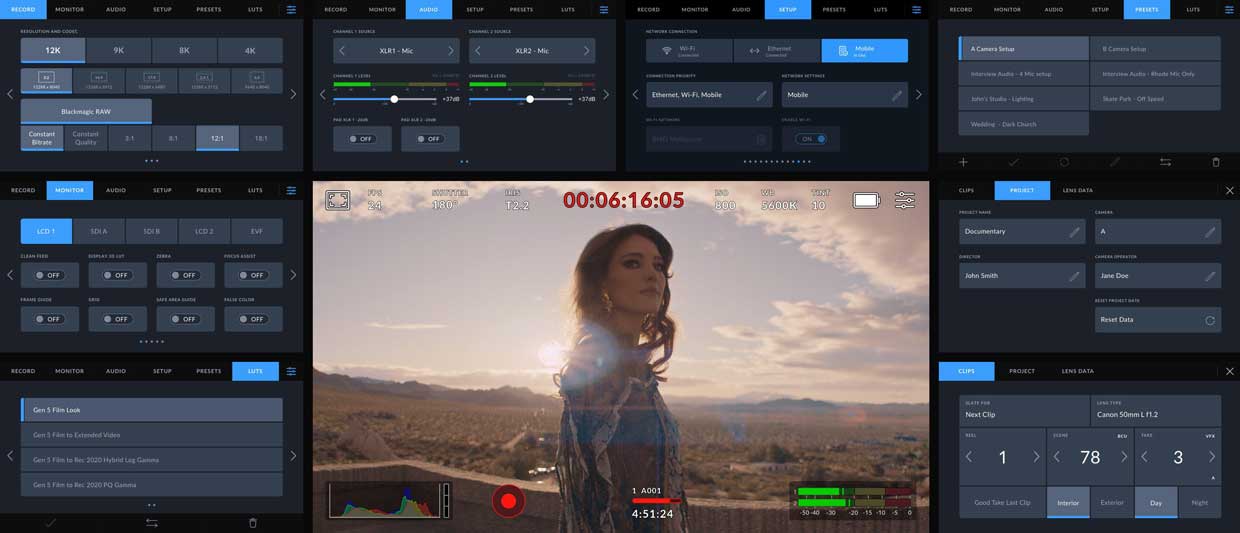Blackmagic OS camera menu OS preview windows