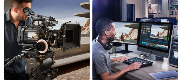 Camera operator and video editor working with DaVinci Resolve