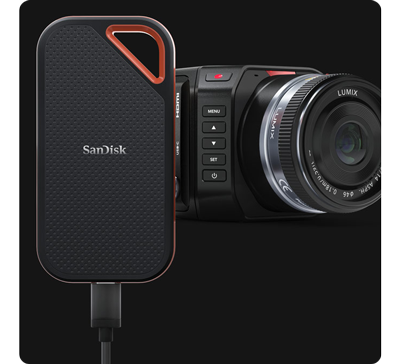 sandisk usb-c ssd connected to micro studio camera 4k g2