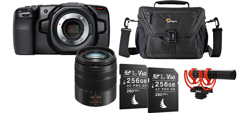 Blackmagic Pocket Cinema Camera 4K Starter Kit with Lens, bag and storage