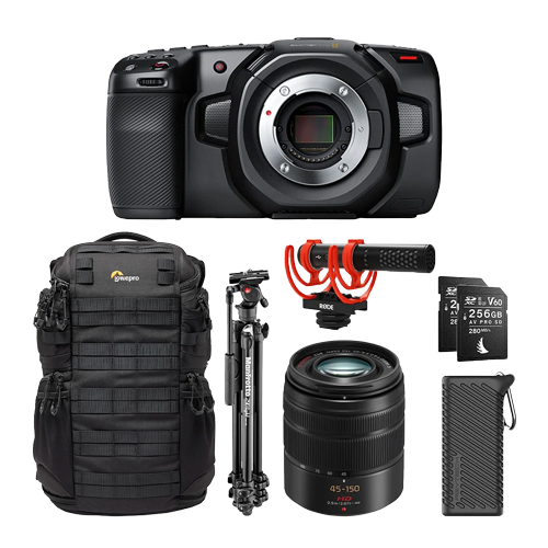 Blackmagic Pocket Cinema Camera 4K Starter Kit with Lens, bag, microphone and tripod